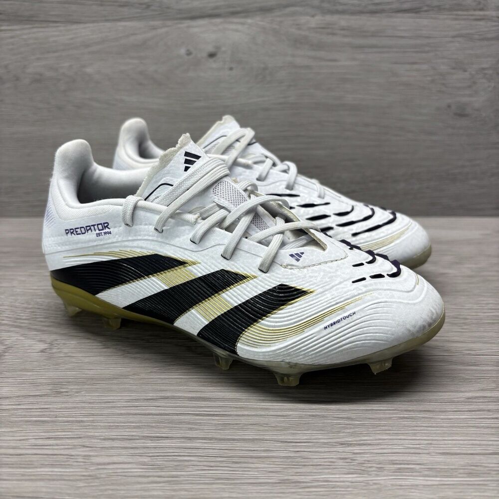 Adidas Predator Elite Firm Ground Cleats Sz 12.5 Kids White Gold Metallic JI1180